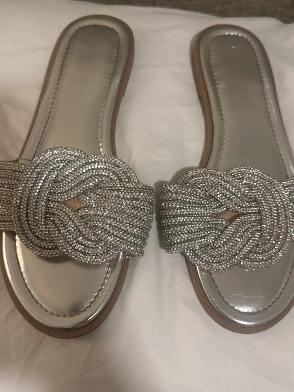 Fashion to Figure Silver Beaded Knot Slide Sandals